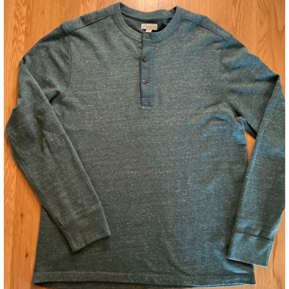 J Crew Knit Goods Henley Shirt Mens XL Green Heather Long Sleeve Sweatshirt Tee